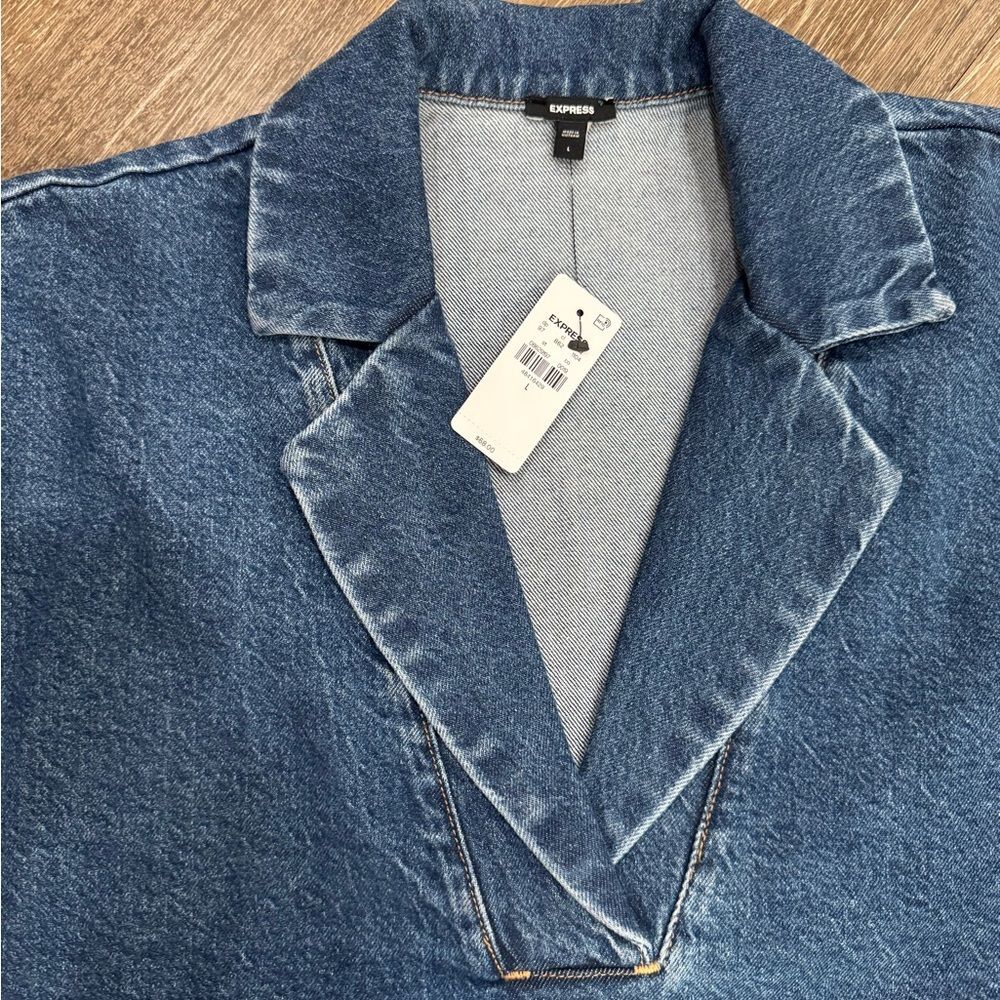 Express Blue Denim Shirt oversized size Large - Picture 3 of 4